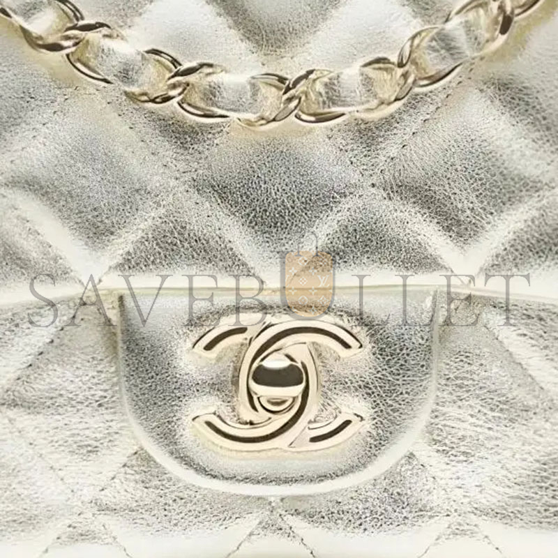 CHANEL MINI CLASSIC FLAP HANDBAG METALLIC CALFSKIN LIGHT GOLD A35200 (17*13*7cm)
